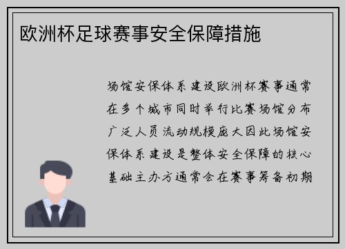 欧洲杯足球赛事安全保障措施